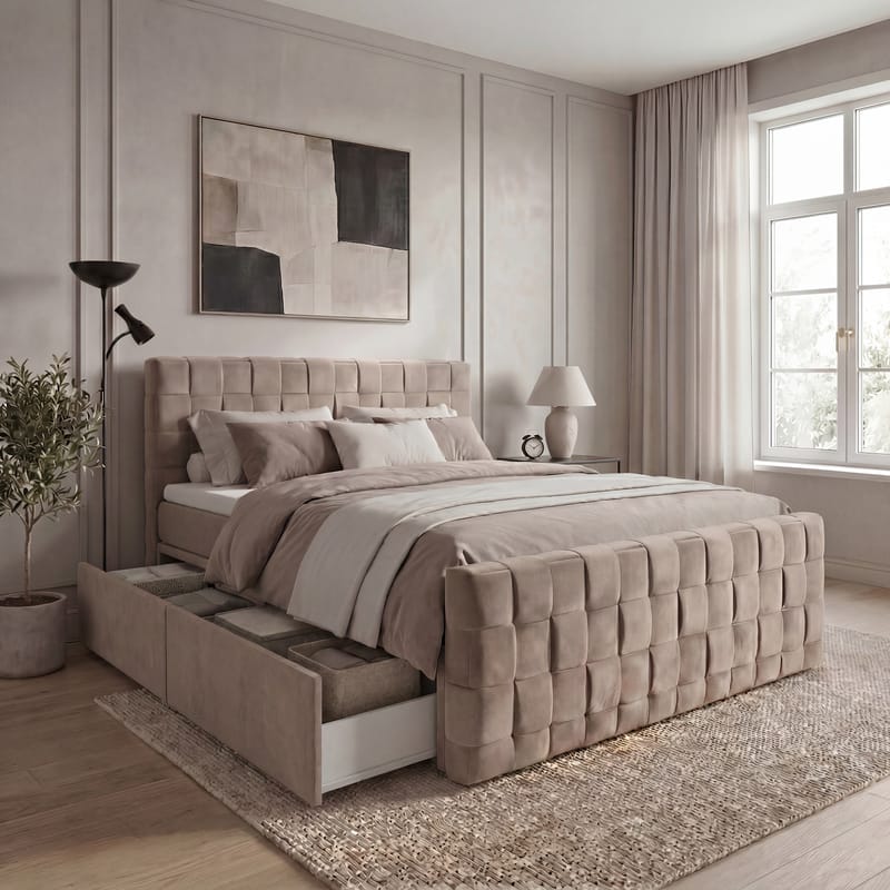 Sängpaket Kontinentalsäng Tyrosen 180x200 cm med Lådförvaring - varm beige - Möbler - Säng - Kontinentalsäng