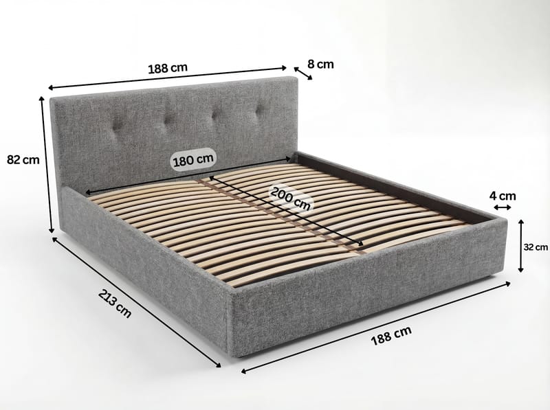 Sängram Deylinor 180x200 cm med Lyftförvaring - grå - Möbler - Säng - Säng med förvaring