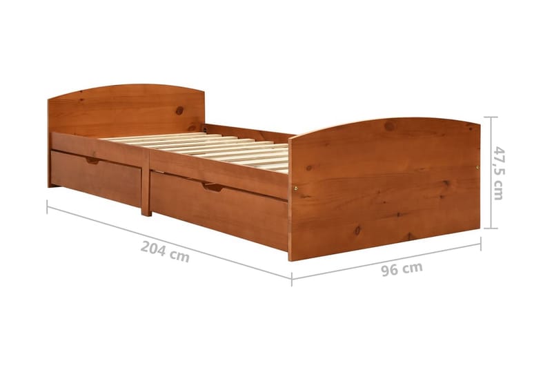 Sängram med 2 lådor honungsbrun massiv furu 90x200 cm - Brun - Sängram & sängstomme