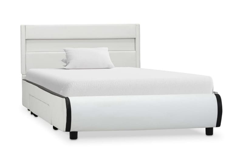 Sängram med LED vit konstläder 90x200 cm - Vit - Sängram & sängstomme