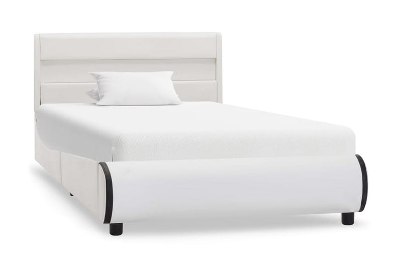 Sängram med LED vit konstläder 90x200 cm - Vit - Sängram & sängstomme