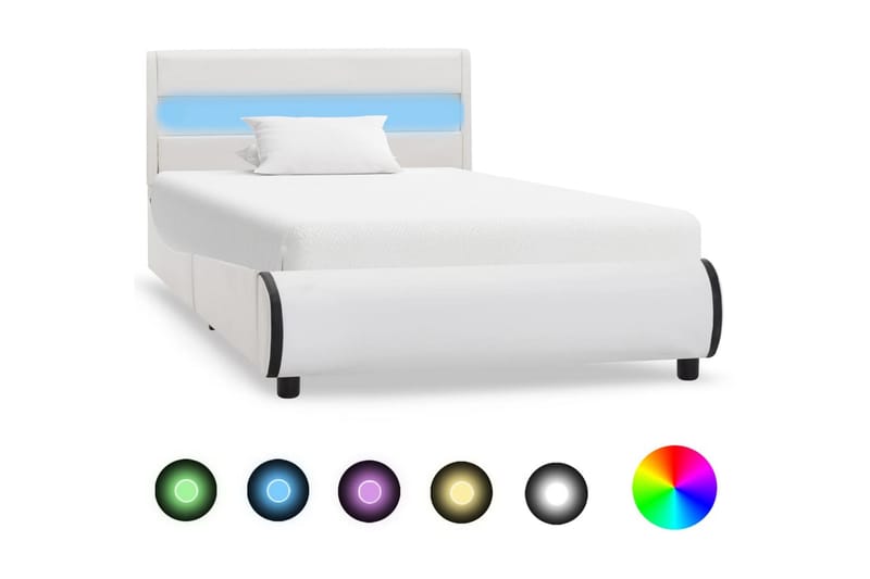 Sängram med LED vit konstläder 90x200 cm - Vit - Sängram & sängstomme