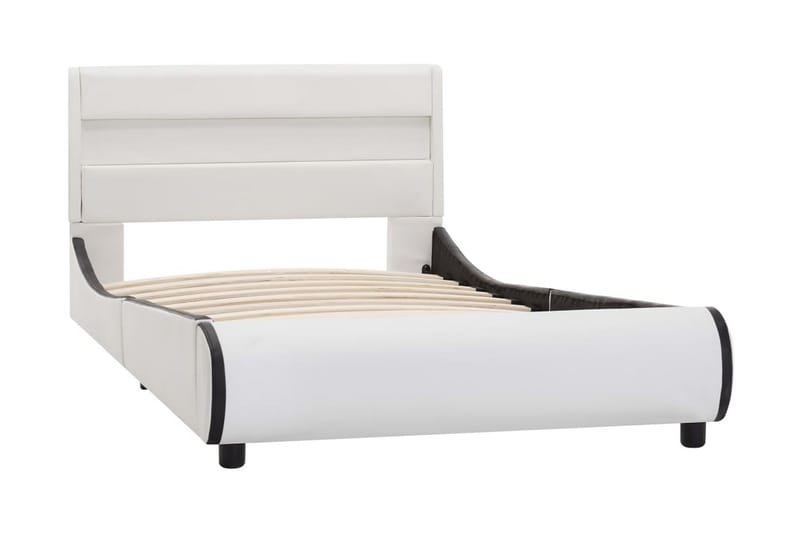 Sängram med LED vit konstläder 90x200 cm - Vit - Sängram & sängstomme