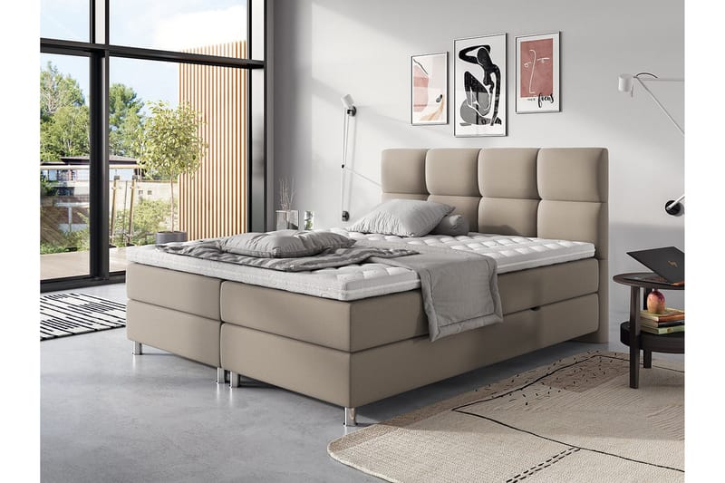 Adrianah Sängram 120x200 cm i Tyg med Sänggavel - Beige - Möbler - Säng - Sängram & sängstomme