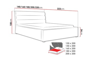 Adrianah Sängram 120x200 cm i Tyg med Sänggavel - Grå - Möbler - Säng - Sängram & sängstomme