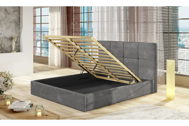 Allatessa Sängram 180x200 cmLED-belysning - Grå - Möbler - Säng - Sängram & sängstomme