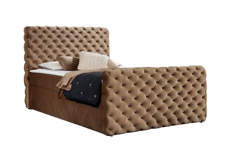 Almancil Komplett Sängpaket 140x200 cm med Sänggavel + Bäddmadrass med Fasthetsgrad Medium, Brun