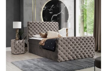 Almancil Komplett Sängpaket 140x200 cm med Sänggavel + Bäddmadrass med Fasthetsgrad Medium - Taupe - Möbler - Säng - Sängram & sängstomme