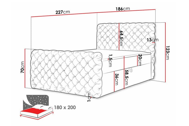Almancil Komplett Sängpaket med Förvaring 180x200 cm i Sammet med Sänggavel + Bäddmadrass - Svart - Möbler - Säng - Sängram & sängstomme