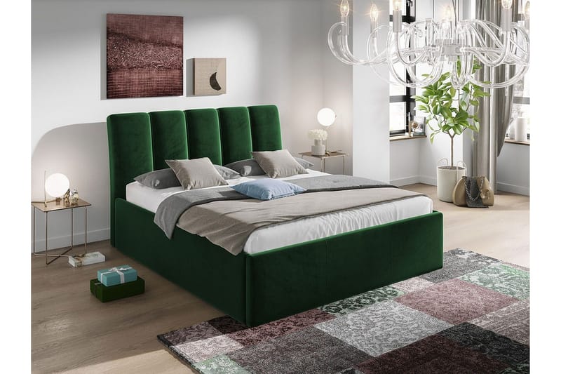 Aviemore Komplett Sängpaket 140x200 cm i Sammet med Förvaring + Sänggavel + Bäddmadrass - Grön - Möbler - Säng - Sängram & sängstomme