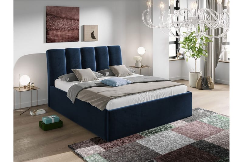 Aviemore Sängram med Förvaring 180x200 cm i Sammet med Sänggavel - Blå - Möbler - Säng - Sängram & sängstomme