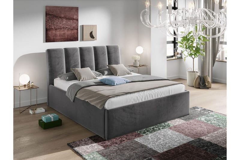 Aviemore Sängram med Förvaring 180x200 cm i Sammet med Sänggavel - Grå - Möbler - Säng - Sängram & sängstomme