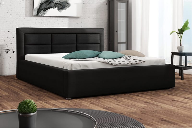 Axlunda Komplett Sängpaket 200x200 cm i Tyg med Sänggavel + Bäddmadrass - Svart - Möbler - Säng - Sängram & sängstomme