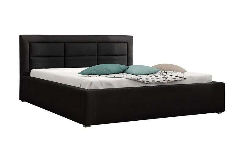 Axlunda Komplett Sängpaket 200x200 cm i Tyg med Sänggavel + Bäddmadrass, Svart