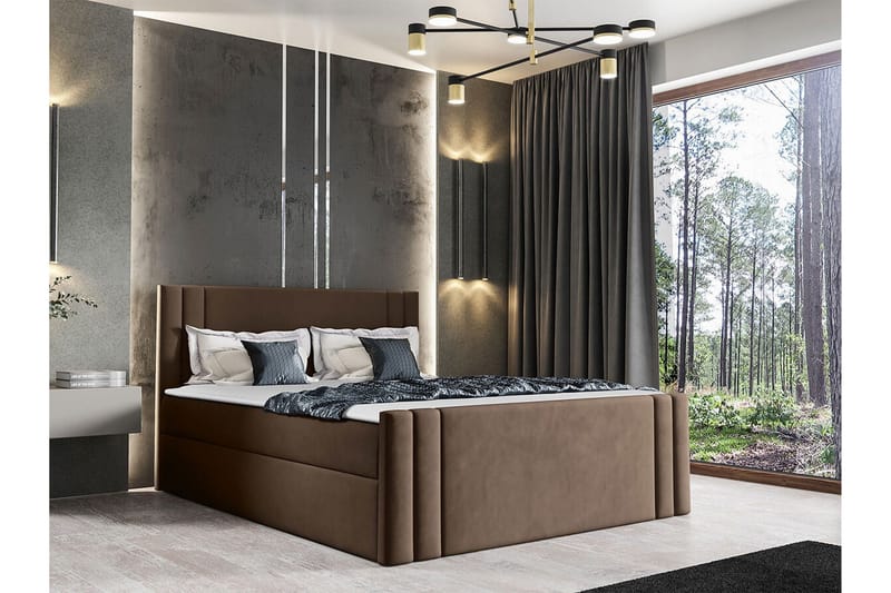 Betvallen Komplett Sängpaket 180x200 cm med Sänggavel + Bäddmadrass med Fasthetsgrad Medium - Brun - Möbler - Säng - Sängram & sängstomme