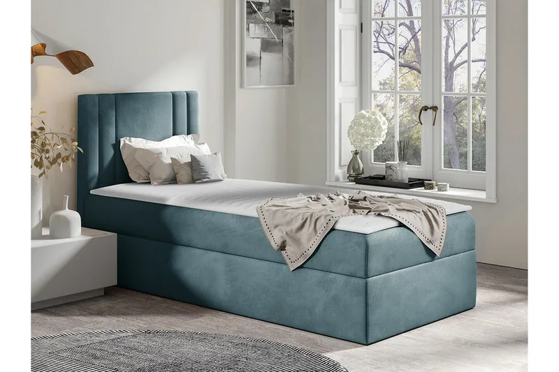 Betvallen Komplett Sängpaket 90x200 cm med Sänggavel + Bäddmadrass med Fasthetsgrad Medium - Blå - Möbler - Säng - Sängram & sängstomme