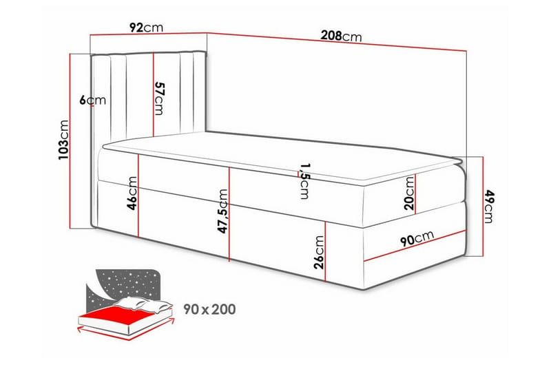 Betvallen Komplett Sängpaket 90x200 cm med Sänggavel + Bäddmadrass med Fasthetsgrad Medium - Röd - Möbler - Säng - Sängram & sängstomme