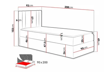 Betvallen Komplett Sängpaket 90x200 cm med Sänggavel + Bäddmadrass med Fasthetsgrad Medium - Röd - Möbler - Säng - Sängram & sängstomme