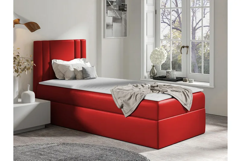 Betvallen Komplett Sängpaket 90x200 cm med Sänggavel + Bäddmadrass med Fasthetsgrad Medium - Röd - Möbler - Säng - Sängram & sängstomme