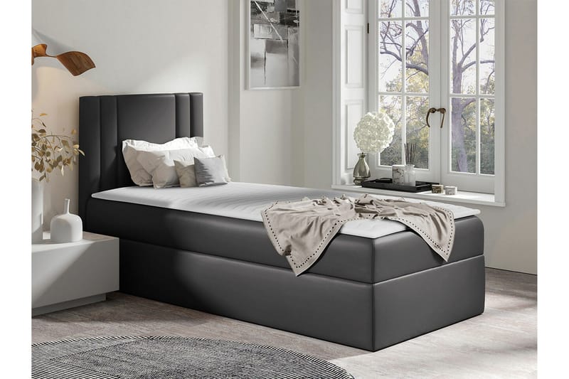 Betvallen Komplett Sängpaket med Förvaring 90x200 cm med Sänggavel + Bäddmadrass - Mörkgrå - Möbler - Säng - Sängram & sängstomme