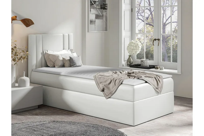 Betvallen Komplett Sängpaket med Förvaring 90x200 cm med Sänggavel + Bäddmadrass - Vit - Möbler - Säng - Sängram & sängstomme