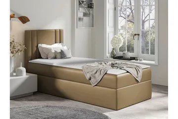 Betvallen Sängram med Förvaring 90x200 cm i Konstläder med Sänggavel - Brun - Möbler - Säng - Sängram & sängstomme
