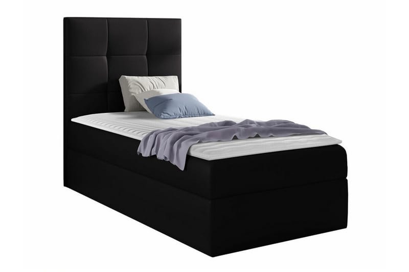 Boisdale Komplett Sängpaket 100x200 cm med Sänggavel + Bäddmadrass med Fasthetsgrad Medium, Svart
