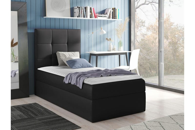 Boisdale Komplett Sängpaket med Förvaring 100x200 cm med Sänggavel + Bäddmadrass - Svart - Möbler - Säng - Sängram & sängstomme