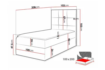Boisdale Komplett Sängpaket med Förvaring 100x200 cm med Sänggavel + Bäddmadrass - Svart - Möbler - Säng - Sängram & sängstomme