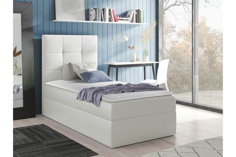 Boisdale Komplett Sängpaket med Förvaring 100x200 cm med Sänggavel + Bäddmadrass - Vit - Möbler - Säng - Sängram & sängstomme