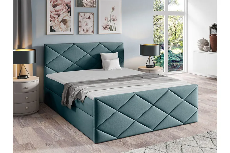Boisdale Sängram med Förvaring 140x200 cm i Tyg med Fasthetsgrad Medium - Blå - Möbler - Säng - Sängram & sängstomme