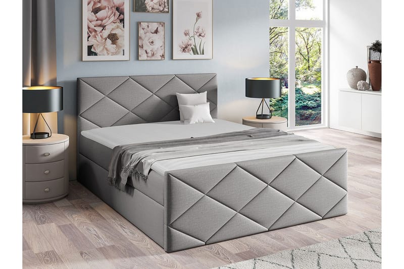 Boisdale Sängram med Förvaring 140x200 cm i Tyg med Fasthetsgrad Medium - Grå - Möbler - Säng - Sängram & sängstomme