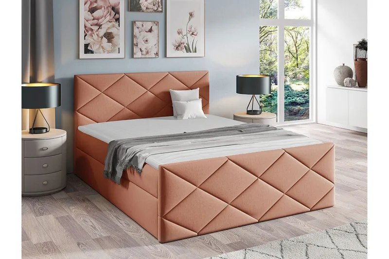 Boisdale Sängram med Förvaring 140x200 cm i Tyg med Fasthetsgrad Medium - Rosa - Möbler - Säng - Sängram & sängstomme
