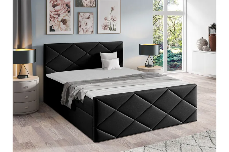 Boisdale Sängram med Förvaring 140x200 cm i Tyg med Fasthetsgrad Medium - Svart - Möbler - Säng - Sängram & sängstomme