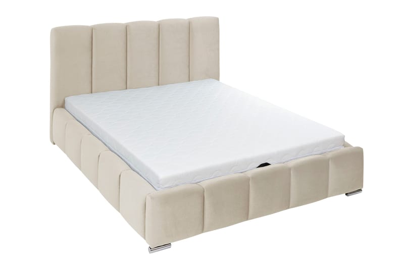 Cleaton Komplett Sängpaket 140x200 cm med Förvaring och Sänggavel + Bäddmadrass - Beige - Möbler - Säng - Sängram & sängstomme