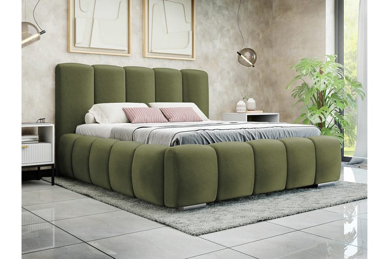 Cleaton Sängram 140x200 cm i Tyg med Förvaring och Sänggavel - Grön - Möbler - Säng - Sängram & sängstomme