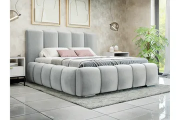 Cleaton Sängram 160x200 cm i Tyg med Förvaring och Sänggavel - Grå - Möbler - Säng - Sängram & sängstomme