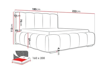 Cleaton Sängram 160x200 cm i Tyg med Förvaring och Sänggavel - Grå - Möbler - Säng - Sängram & sängstomme