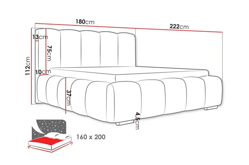 Cleaton Sängram 160x200 cm i Tyg med Förvaring och Sänggavel - Grå - Möbler - Säng - Sängram & sängstomme