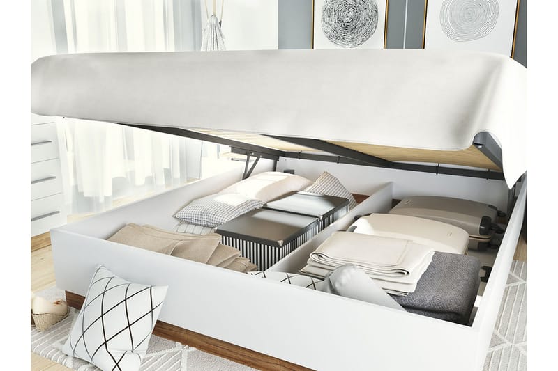 Dentro Säng 218x167x88 cm - Vit/Ek - Möbler - Säng - Sängram & sängstomme