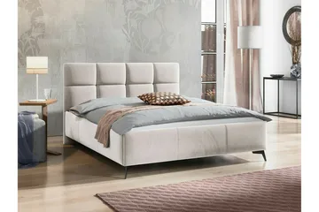 Derry Komplett Sängpaket 180x200 cm i Sammet med Förvaring och Sänggavel + Bäddmadrass - Beige - Möbler - Säng - Sängram & sängstomme