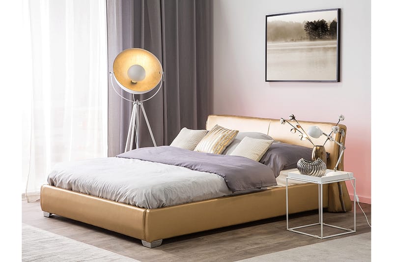 Dubbelsäng Tarun med LED 160x200 - Guld - Möbler - Säng - Sängram & sängstomme
