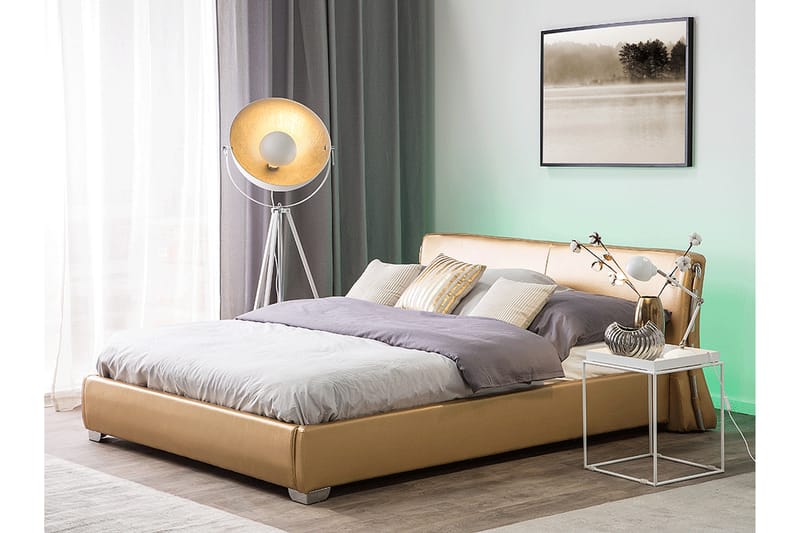 Dubbelsäng Tarun med LED 160x200 - Guld - Möbler - Säng - Sängram & sängstomme