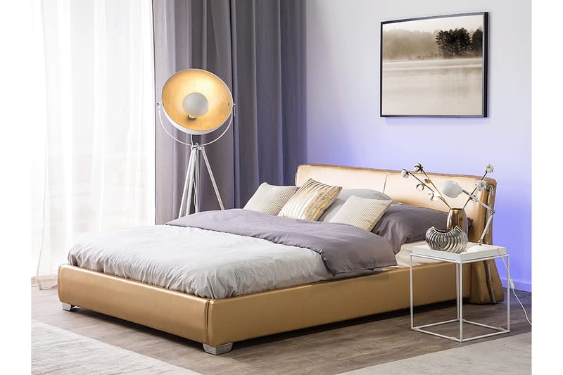 Dubbelsäng Tarun med LED 160x200 - Guld - Sängram & sängstomme