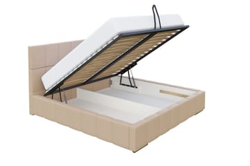 Elverum Komplett Sängpaket 180x200 cm i Tyg med Förvaring och Sänggavel + Bäddmadrass - Grå - Möbler - Säng - Sängram & sängstomme