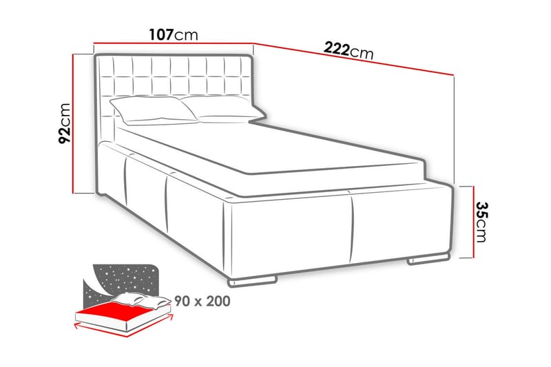 Faldet Komplett Sängpaket – Enkelsäng 90x200 cm med Förvaring och Sänggavel + Bäddmadrass - Taupe - Möbler - Säng - Sängram & sängstomme