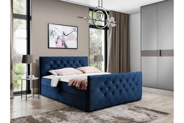 Hattie Komplett Sängpaket 140x200 cm i Sammet med Förvaring + Sänggavel + Bäddmadrass - Blå - Möbler - Säng - Sängram & sängstomme