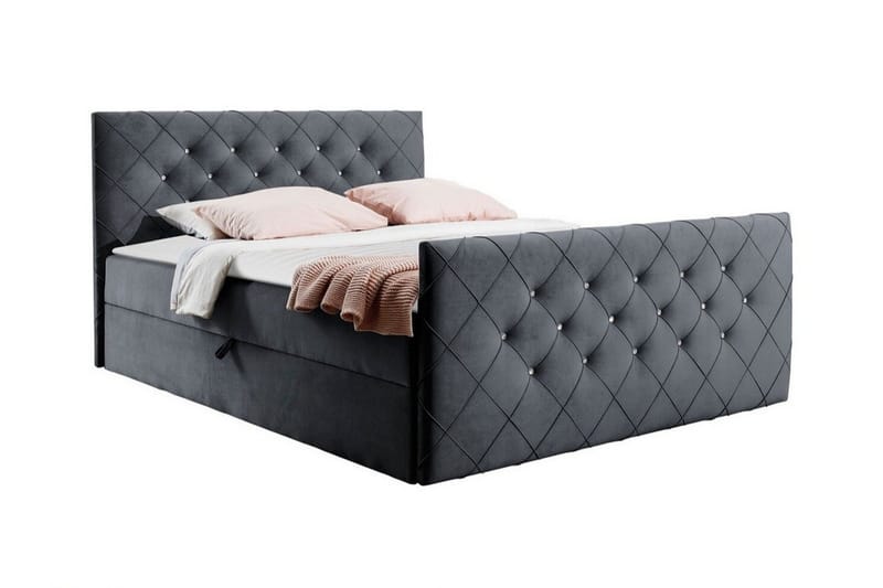 Hattie Komplett Sängpaket 140x200 cm i Sammet med Förvaring + Sänggavel + Bäddmadrass, Grå