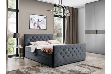 Hattie Komplett Sängpaket 140x200 cm i Sammet med Förvaring + Sänggavel + Bäddmadrass - Grå - Möbler - Säng - Sängram & sängstomme