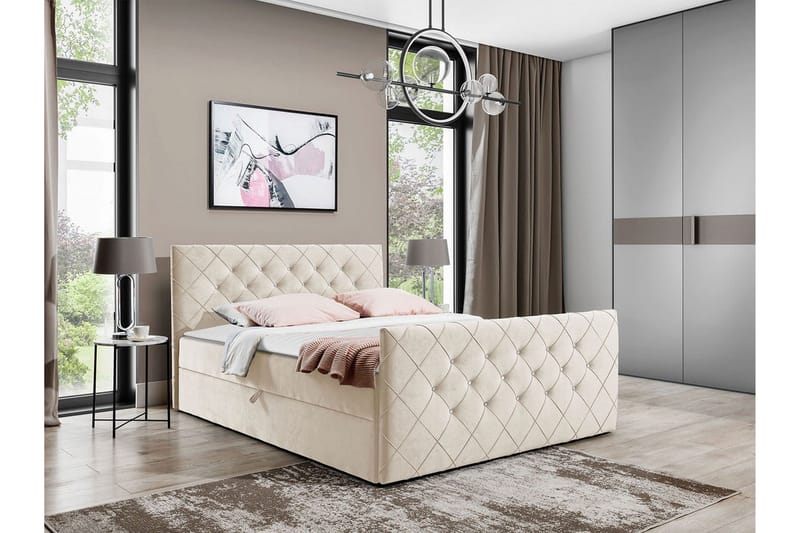 Hattie Komplett Sängpaket 140x200 cm med Sänggavel + Bäddmadrass med Fasthetsgrad Medium - Beige - Möbler - Säng - Sängram & sängstomme